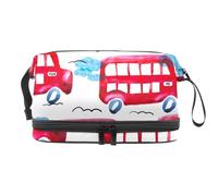 Borsa per cosmetici a doppio strato con motivo autobus rosso di Londra, per donne e ragazze, borsa da viaggio per trucchi, pratica borsa organizer con scomparto per pennelli, Multi, 27x15x14