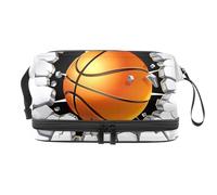 Borsa per cosmetici a doppio strato con motivo basket in The Damage Wall Crack per donne e ragazze, borsa da viaggio per trucchi pratica borsa organizer con scomparto per pennelli, Multi, 27x15x14