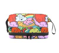 Borsa per cosmetici a doppio strato con motivo di mostri Doodle Monsters, per donne e ragazze, borsa da viaggio per trucchi, pratica borsa organizer con scomparto per pennelli, Multi, 27x15x14