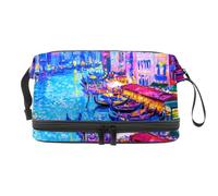 Borsa per cosmetici a doppio strato con motivo dipinto Water City of Venice, per donne e ragazze, borsa da viaggio per trucchi e trucchi, pratica borsa organizer con scomparto per pennelli, Multi,
