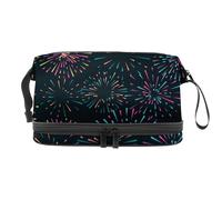 Borsa per cosmetici a doppio strato con motivo fuochi d'artificio su cielo scuro, per donne e ragazze, borsa da viaggio per trucchi pratica borsa organizer con scomparto per pennelli, Multi, 27x15x14