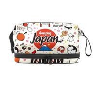 Borsa per cosmetici a doppio strato con motivo giapponese Doodle Culture, per donne e ragazze, borsa da viaggio per trucchi, pratica borsa organizer con scomparto per pennelli, Multi, 27x15x14