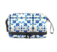 Borsa per cosmetici a doppio strato con motivo Lisbona, per donne e ragazze, borsa da viaggio per trucchi, pratica borsa organizer con scomparto per pennelli, Multi, 27x15x14 cm/10.6x5.9x5.5 in,