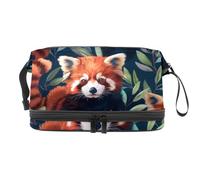 Borsa per cosmetici a doppio strato con motivo panda rosso che si nasconde in congedo, per donne e ragazze, borsa da viaggio per trucchi pratica borsa organizer con scomparto per pennelli, Multi,