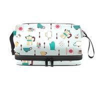 Borsa per cosmetici a doppio strato con motivo retrò Tea Time per donne e ragazze, borsa da viaggio per trucchi pratica borsa organizer con scomparto per pennelli, Multi, 27x15x14 cm/10.6x5.9x5.5 in,