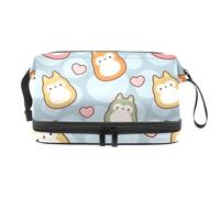 Borsa per cosmetici a doppio strato con motivo volpe in stile cartone animato, per donne e ragazze, borsa da viaggio per trucchi, pratica borsa organizer con scomparto per pennelli, Multi, 27x15x14