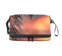 Borsa per cosmetici a doppio strato con nuvole rosse al tramonto, per donne e ragazze, borsa da viaggio per trucchi, pratica borsa organizer con scomparto per pennelli, Multi, 27x15x14 cm/10.6x5.9x5.5