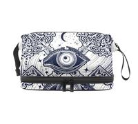 Borsa per cosmetici a doppio strato con occhio che vede con luna e stelle, per donne e ragazze, borsa da viaggio per trucchi pratica borsa organizer con scomparto per pennelli, Multi, 27x15x14