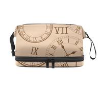Borsa per cosmetici a doppio strato con orologi a tempo con numeri romani, per donne e ragazze, borsa da viaggio per trucchi pratica borsa organizer con scomparto per pennelli, Multi, 27x15x14