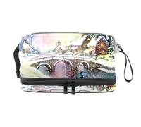 Borsa per cosmetici a doppio strato con paesaggi natalizi invernali, per donne e ragazze, borsa da viaggio per trucchi, pratica borsa organizer con scomparto per pennelli, Multi, 27x15x14