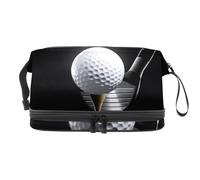 Borsa per cosmetici a doppio strato con pallina da golf sulla maglietta con mazza sotto i riflettori, per donne e ragazze, borsa da viaggio per trucchi pratica borsa organizer con scomparto per