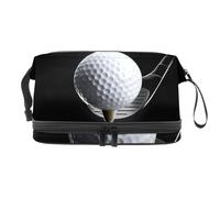 Borsa per cosmetici a doppio strato con pallina da golf sulla maglietta con mazza sotto i riflettori, per donne e ragazze, borsa da viaggio per trucchi pratica borsa organizer con scomparto per