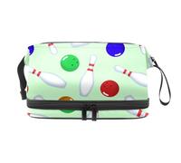 Borsa per cosmetici a doppio strato con palline da bowling colorate e spille, per donne e ragazze, borsa da viaggio per trucchi, pratica borsa organizer con scomparto per pennelli, Multi, 27x15x14