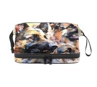 Borsa per cosmetici a doppio strato con pastore tedesco ad acquerello, per donne e ragazze, trousse da viaggio per trucchi, pratica borsa organizer con scomparto per pennelli, Multi, 27x15x14