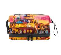 Borsa per cosmetici a doppio strato con pittura a olio Venezia Paesaggio d'Italia, per donne e ragazze, borsa da viaggio per trucchi, pratica borsa organizer con scomparto per pennelli, Multi,