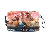 Borsa per cosmetici a doppio strato con quattro galline nell'acqua, per donne e ragazze, borsa da viaggio per trucchi pratica borsa organizer con scomparto per pennelli, Multi, 27x15x14