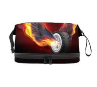 Borsa per cosmetici a doppio strato con ruote e ali di fuoco, per donne e ragazze, borsa da viaggio per trucchi e trucchi, pratica borsa organizer con scomparto per pennelli, Multi, 27x15x14