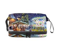 Borsa per cosmetici a doppio strato con scena invernale, per donne e ragazze, borsa da viaggio per trucchi, pratica borsa organizer con scomparto per pennelli, Multi, 27x15x14 cm/10.6x5.9x5.5 in,
