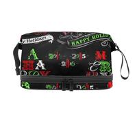 Borsa per cosmetici a doppio strato con scritta "Merry Christmas and Happy New Year" per donne e ragazze, borsa da viaggio per trucchi pratica borsa organizer con scomparto per pennelli, Multi,