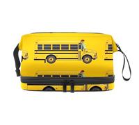 Borsa per cosmetici a doppio strato con scuolabus e auto, gialla, per donne e ragazze, borsa da viaggio per trucchi, pratica borsa organizer con scomparto per pennelli, Multi, 27x15x14 cm/10.6x5.9x5.5