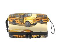 Borsa per cosmetici a doppio strato con scuolabus, per donne e ragazze, trousse da viaggio per trucchi, pratica borsa organizer con scomparto per pennelli, Multi, 27x15x14 cm/10.6x5.9x5.5 in, Beauty