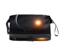Borsa per cosmetici a doppio strato con sfondo cielo spaziale nero con eclissi solare, per donne e ragazze, borsa da viaggio per trucchi pratica borsa organizer con scomparto per pennelli, Multi,