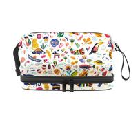 Borsa per cosmetici a doppio strato con simboli tradizionali del Messico, per donne e ragazze, borsa da viaggio per trucchi pratica borsa organizer con scomparto per pennelli, Multi, 27x15x14