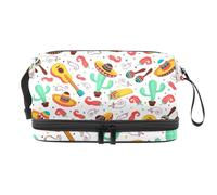 Borsa per cosmetici a doppio strato con simbolo della cultura della chitarra messicana, per donne e ragazze, borsa da viaggio per trucchi pratica borsa organizer con scomparto per pennelli, Multi,