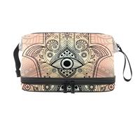 Borsa per cosmetici a doppio strato con simbolo della mano di Fatima, per donne e ragazze, borsa da viaggio per trucchi, pratica borsa organizer con scomparto per pennelli, Multi, 27x15x14