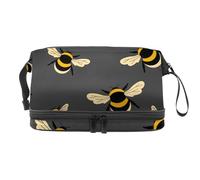 Borsa per cosmetici a doppio strato con simpatico calabrone su sfondo grigio, per donne e ragazze, borsa da viaggio per trucchi pratica borsa organizer con scomparto per pennelli, Multi, 27x15x14