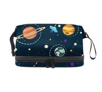 Borsa per cosmetici a doppio strato con sistema solare, pianeti, razzi, per donne e ragazze, borsa da viaggio per trucchi pratica borsa organizer con scomparto per pennelli, Multi, 27x15x14