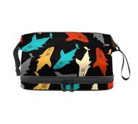 Borsa per cosmetici a doppio strato con squalo Sea Predator Monster per donne e ragazze, borsa da viaggio per trucchi pratica borsa organizer con scomparto per pennelli, Multi, 27x15x14