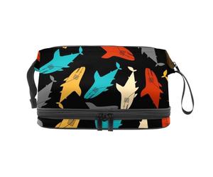 Borsa per cosmetici a doppio strato con squalo Sea Predator Monster per donne e ragazze, borsa da viaggio per trucchi pratica borsa organizer con scomparto per pennelli, Multi, 27x15x14