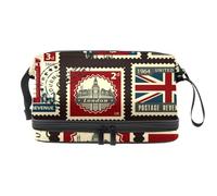 Borsa per cosmetici a doppio strato con stampa Union Jack Big Ben e Francobolli Londra, per donne e ragazze, borsa da viaggio per trucchi, pratica borsa organizer con scomparto per pennelli, Multi,