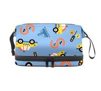 Borsa per cosmetici a doppio strato con taxi giallo con traffico cittadino, per donne e ragazze, borsa da viaggio per trucchi, pratica borsa organizer con scomparto per pennelli, Multi, 27x15x14