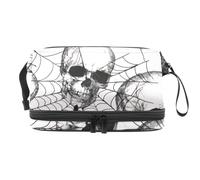 Borsa per cosmetici a doppio strato con teschio di ragnatela morta, per donne e ragazze, borsa da viaggio per trucchi pratica borsa organizer con scomparto per pennelli, Multi, 27x15x14