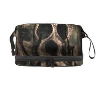 Borsa per cosmetici a doppio strato con teschio surrealistico con forme astratte galleggianti, per donne e ragazze, borsa da viaggio per trucchi pratica borsa organizer con scomparto per pennelli,