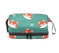 Borsa per cosmetici a doppio strato con testa di volpe e stelle, per donne e ragazze, borsa da viaggio per trucchi, pratica borsa organizer con scomparto per pennelli, Multi, 27x15x14 cm/10.6x5.9x5.5