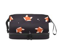 Borsa per cosmetici a doppio strato con testa di volpe in stile cartone animato, per donne e ragazze, borsa da viaggio per trucchi, pratica borsa organizer con scomparto per pennelli, Multi, 27x15x14