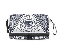 Borsa per cosmetici a doppio strato con triangolo con occhio che vede tutto il vedente, per donne e ragazze, borsa da viaggio per trucchi pratica borsa organizer con scomparto per pennelli, Multi,