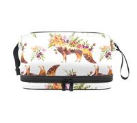 Borsa per cosmetici a doppio strato con volpe acquerello con fiori selvatici, per donne e ragazze, borsa da viaggio per trucchi pratica borsa organizer con scomparto per pennelli, Multi, 27x15x14