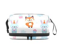 Borsa per cosmetici a doppio strato con volpe e coniglio per torte e palloncini, per donne e ragazze, borsa da viaggio per trucchi pratica borsa organizer con scomparto per pennelli, Multi, 27x15x14