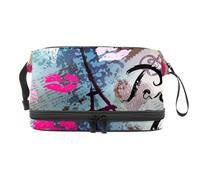 Borsa per cosmetici a doppio strato per album di ritagli vintage con cuore e baci, per donne e ragazze, borsa da viaggio per trucchi pratica borsa organizer con scomparto per pennelli, Multi, 27x15x14