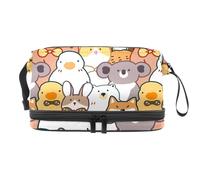 Borsa per cosmetici a doppio strato per donne e ragazze, a doppio strato, con motivo koala, orso, anatra, coniglio, per donne e ragazze, borsa da viaggio per trucchi, pratica borsa organizer con