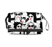 Borsa per cosmetici a doppio strato per donne e ragazze, alla moda con labbra rosse, borsa da toeletta da viaggio per trucchi pratica borsa organizer con scomparto per pennelli, Multi, 27x15x14