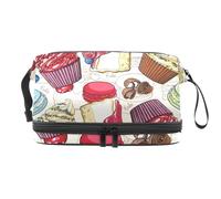 Borsa per cosmetici a doppio strato per torte e biscotti con frutti di bosco, per donne e ragazze, borsa da viaggio per trucchi pratica borsa organizer con scomparto per pennelli, Multi, 27x15x14