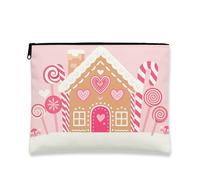 Borsa per cosmetici a forma di casa di pan di zenzero, graziosa borsa da viaggio con motivo di caramelle alla pesca per donne, organizer portatile con cerniera, borsa da toeletta invernale per vacanze