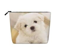 Borsa per cosmetici a forma di gallo, organizer da viaggio a un unico strato, grande capacità, organizer quotidiano con cerniera, Carino cucciolo maltese, Taglia unica