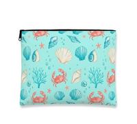 Borsa per cosmetici a forma di granchio nautico, borsa per trucchi da donna, piccola borsa portatile con cerniera, astuccio da viaggio estivo da spiaggia, Acqua, 7x9 Inch, Granchio