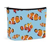 Borsa per cosmetici a forma di pesce pagliaccio blu, borsa da viaggio per il trucco, custodia in pelle, portapenne, contenitore per matite